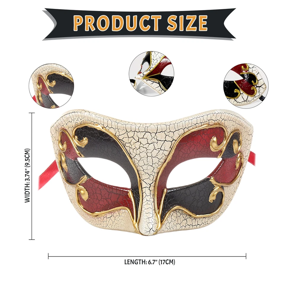 Retro Men's Venetian Half-Face Crackled Flat Mask Costume Masquerade Party Mask - Image 2 of 4