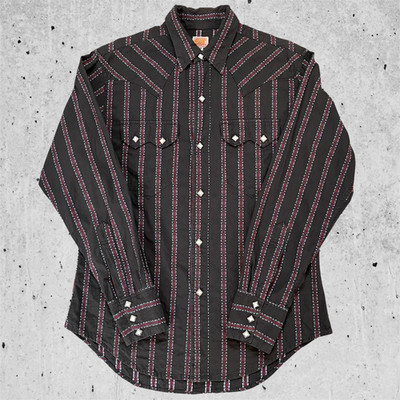 Sugar Cane Toyo Enterprise Western Shirt Pearl Snap Stripe Black Medium Size M