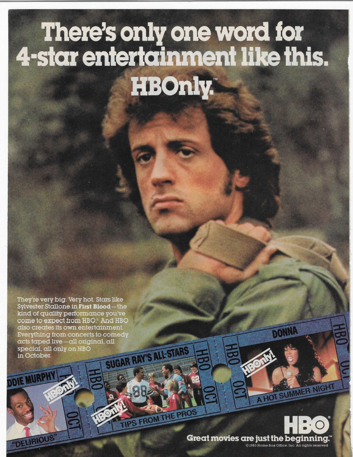 Sylvester Stallone  First Blood  Hbo  Original Print Ad