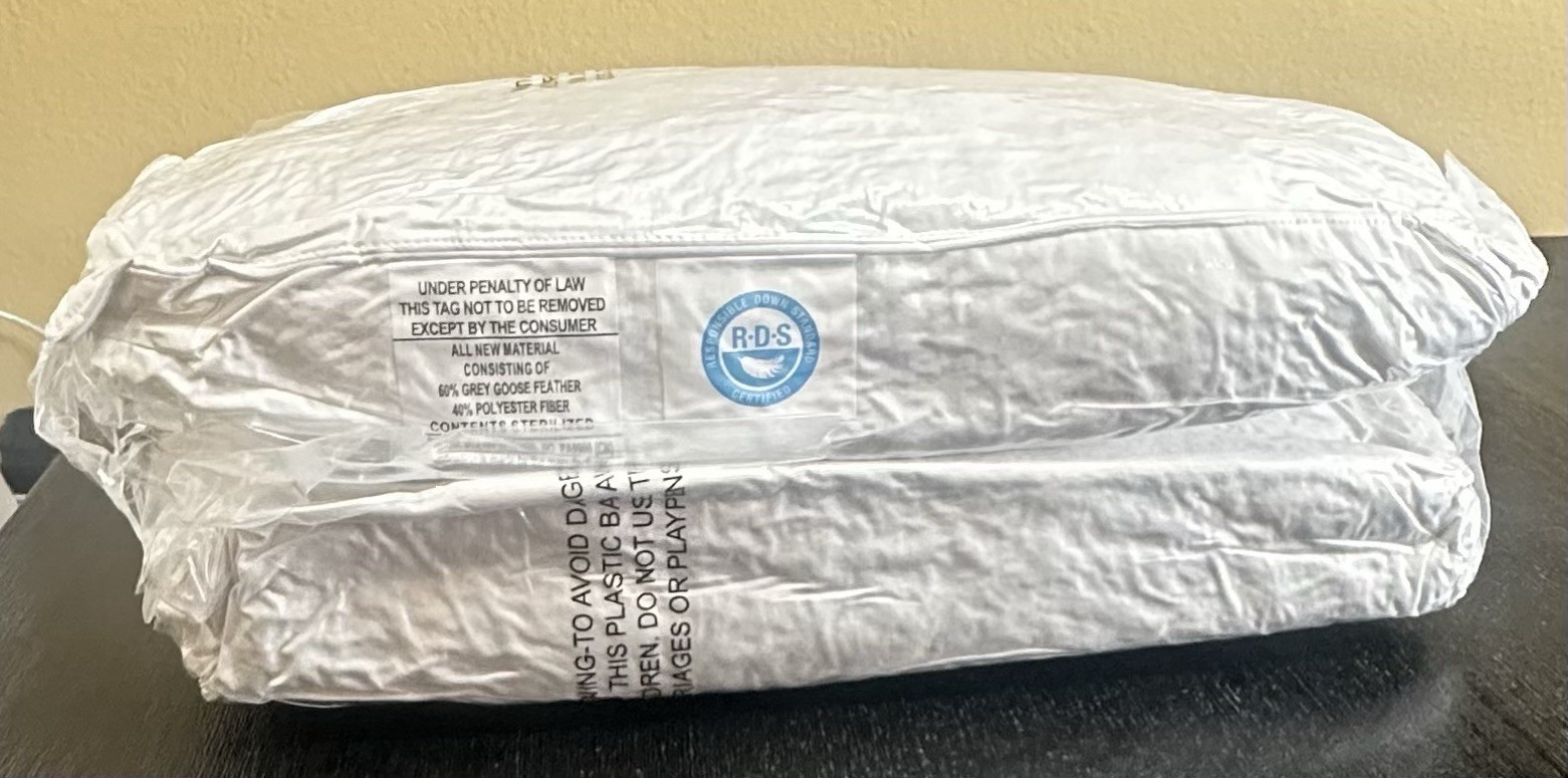 Zibroges Goose Feather Pillow Queen Size Pack of 2, White New Sealed