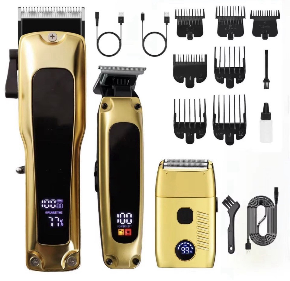 Gold Cordless Haircutting Kit, USB Charging, T-Blade, Foil Head