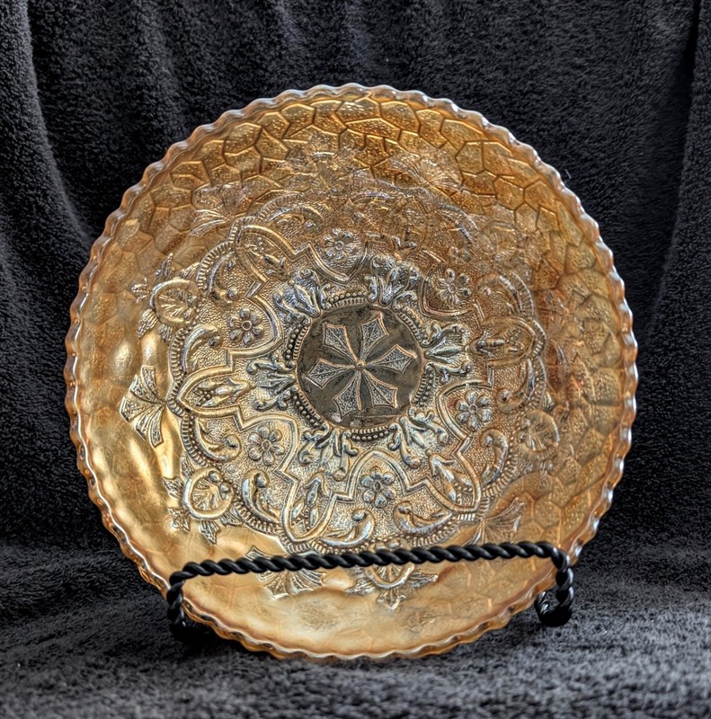 RARE Dugan Garden Path Variant 7" Rose Bowl Marigold Carnival 1912c