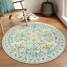 Green Round Rug for Bedroom 4ft, Sage Washable Small Kids Bathroom Circle