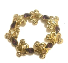 VTG Princess Michaela Von Habsburg Gold Tone Rhinestone Fleur De Lis BRACELET