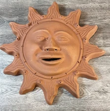Vintage Terra Cotta 12” Sun Face 3D Art Pottery Hanging Wall Art Indoor/Outdoor