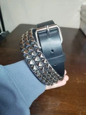 Punk Rock Goth Silver Metal Pyramid Studs Black Leather Belt with Buckle Small