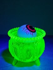Vintage Boyd Glass Cauldron Pot Yellow Vaseline Uranium Toothpick Holder 🎃