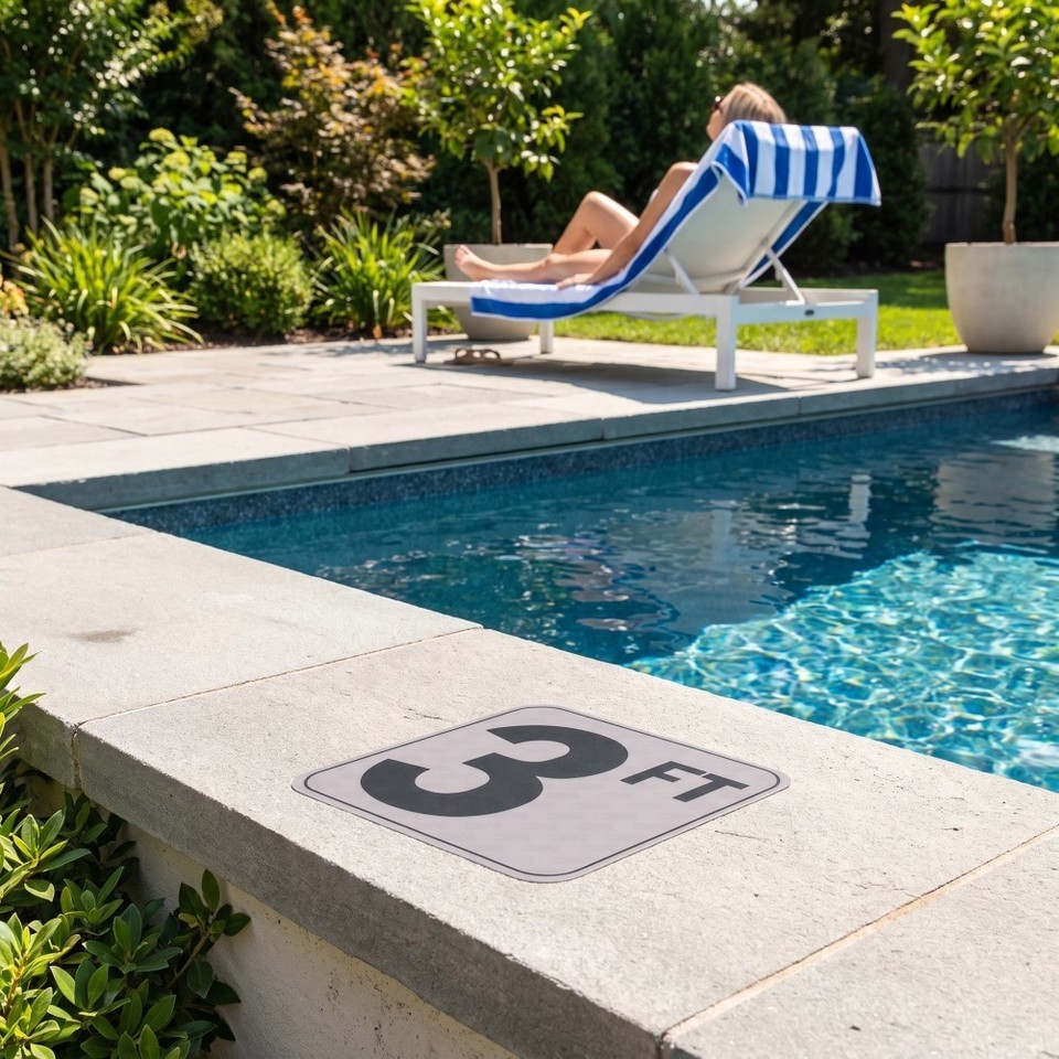 2pcs Pool Depth Label 3ft Adhesive Safety Sign for Swimming Pool | eBay ...