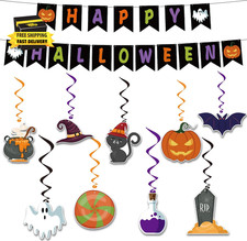 Halloween Party Decorations - Hanging Swirls Happy Halloween Banner Spooky Pum