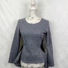 Donna Karan Wool Blend Ruffle Faux Leather Panels Size 4 Blouse 