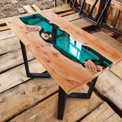 Handmade Live Edge Walnut Epoxy River Table Top | Ocean Blue Resin | Custom