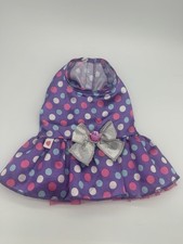 Build A Bear Workshop BAB 2018 Purple Pink Polka Dot Dress with Jeweled Bow GUC