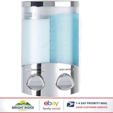 Shower Dispenser for Body Wash and Shampoo with Built-in Hooks and Chrome Finish