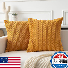 Kevin Textile Throw Pillow Covers Soft Corduroy Decorative Set of 2 Boho Striped