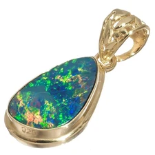 925 Silver Multi-Colored Australian Opal Vermeil Gold Plated Pendant, 1 1/8"