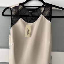 Forever 21 Black Lace Tan Silky Slip Dress Mini Dress Size Small Lace Back