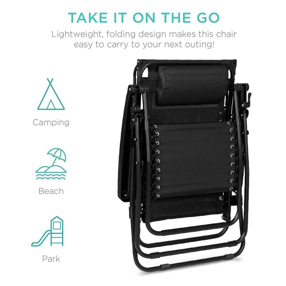 Zero Gravity Folding Reclining Black Fabric Outdoor Lawn Chair with Canopy Shade