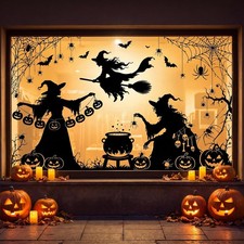AhfuLife 5 Sheets Large Halloween Witch Window Stickers Decorations, 32 x 90cm