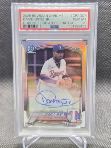 2025 Bowman Chrome David Ortiz Jr Refractor Auto PSA 10 Rangers Pop 1 /499