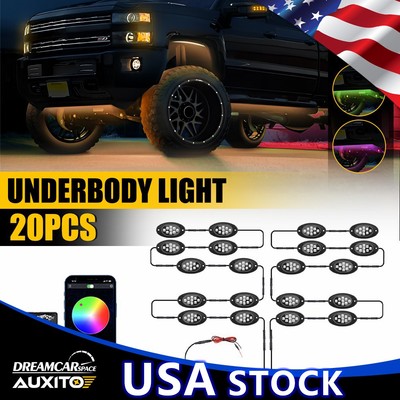1X APP Remote Control 20X Strip RGB Car LED Underglow Lights Music Bluetooth