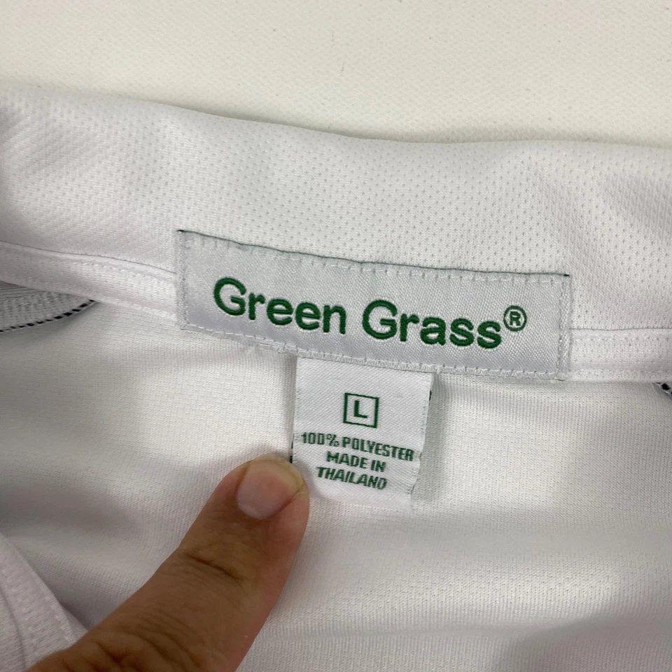 Hideaway Beach Polo 衫男式大号白色绿草高尔夫性能 Raglan — 第 3/4 张图片