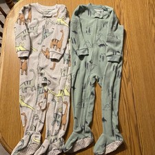 Carters 2t Boys Footed Pajamas Fleece Soft Dinosaur Lot Of 2
