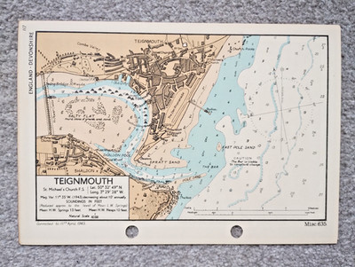 Teignmouth - 1943 Vintage Admiralty Royal Navy Map (Seller Ref B3)