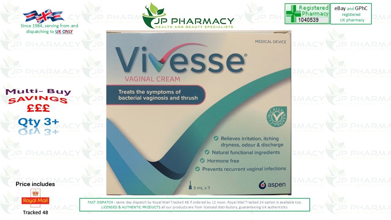 VIVESSE CREAM, symptoms of bacterial vaginosis and thrush vaginal cream. 7x 5ml.