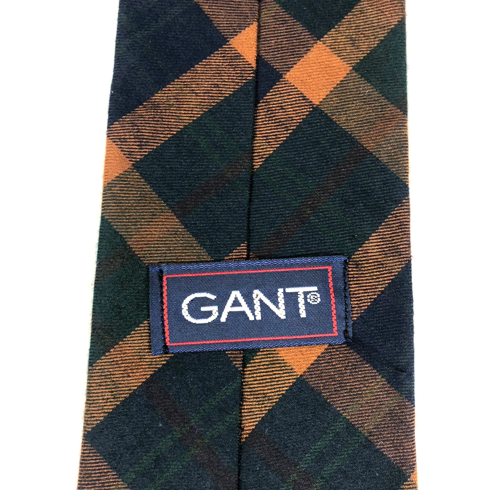 Vintage GANT Wool Blend Plaid Tie Navy Green Rust Tartan Made in USA Necktie