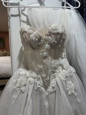 Ivory Strapless Lace Beaded Tulle Ball Gown Wedding Dress Full-Length  Buttons | eBay