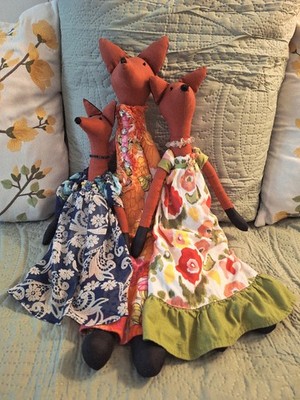 Handmade Fox Sisters Prims Set Of 3 Cloth Dolls One-of-a-kind NOT FOR CHILDREN