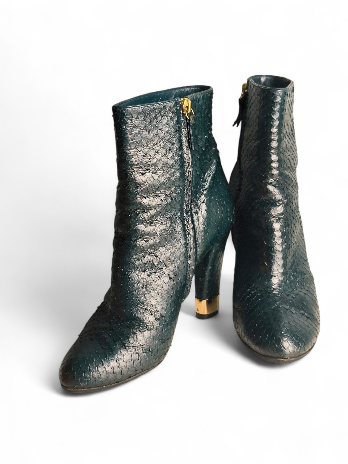 Casadei Emerald Green Python Print Leather Ankle … - image 8