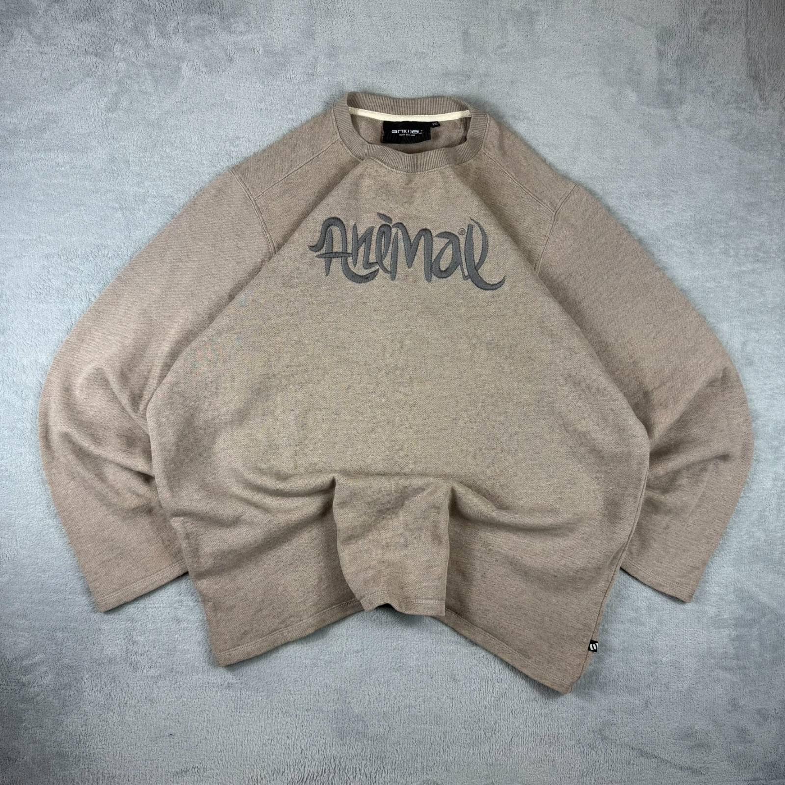 Vintage Animal 2000's Y2K Beige Spellout Knit Size XXL Pullover Sweatshirt