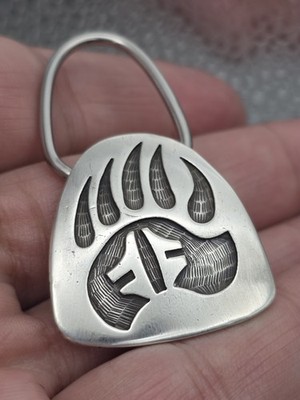 VINTAGE NATIVE AMERICAN STERLING SILVER HOPI BEAR PAW CLAW KEY CHAIN RING Signed