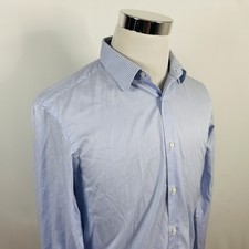 Hugo Boss 15 3/4 34/35 Elliot Travel Dress Shirt Blue white Striped 100 Cotton