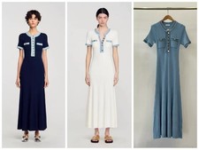 NEW Sandro Denim patchwork knit Short sleeve long dress Women's