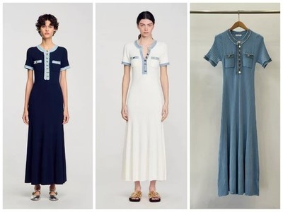 denim puff sleeve swing dress Marlowe Mini Theme_Classic Colors:Cream/Multi Shirring at drop waist Fashion Jean Skirt Outfits