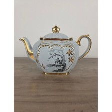 Sadler(?) Vintage Blue Gilded Teapot Castle L...