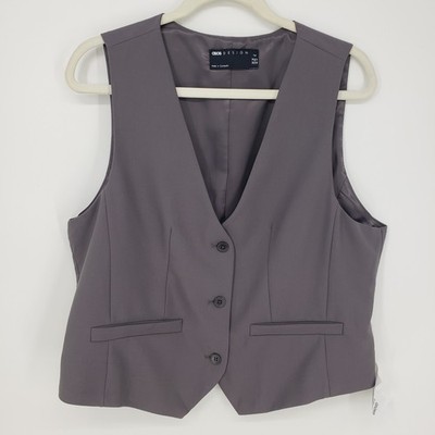 ASOS Button Down Vest Waistcoat Womens Sz 14 TALL Gray Tailored Suit V-Neck Work