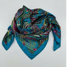 Bold Teal Paisley Western Southwestern Wild Rag Scarf Accent