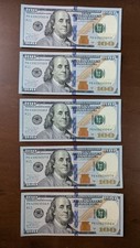 Lotto di $500 (5) Banconote da 100 Dollari Americani US$ (USD). In Serie. 