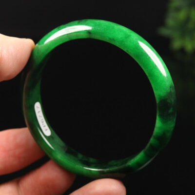 54mm Black Emerald Green Jadeite Jade Bracelet Bangle Burma Jade Bangle A-13487