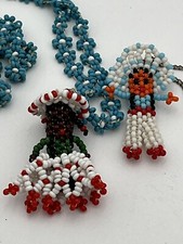 2 Vintage Southwest American Indian Seed Bead Figure Kachina Pendant Necklaces