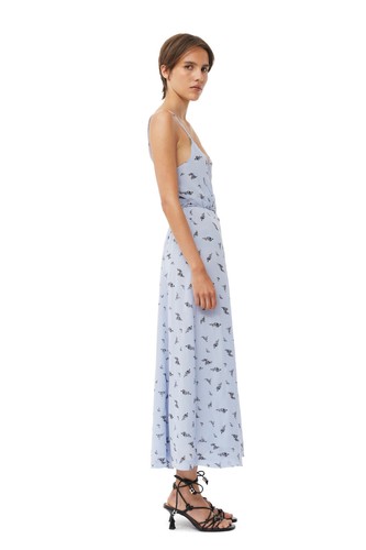 GANNI Printed Georgette Slim Fit Spaghetti Strap Summer Wrap Dress EU 42/16 £165 - Picture 5 of 15