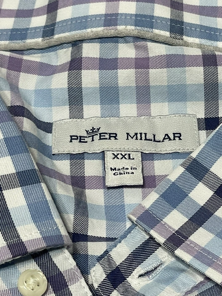 Camisa Peter Millar Para Hombre 2XL Manga Larga Botón Guinga Algodón Informal Hombres XXL Foto 2 de 4