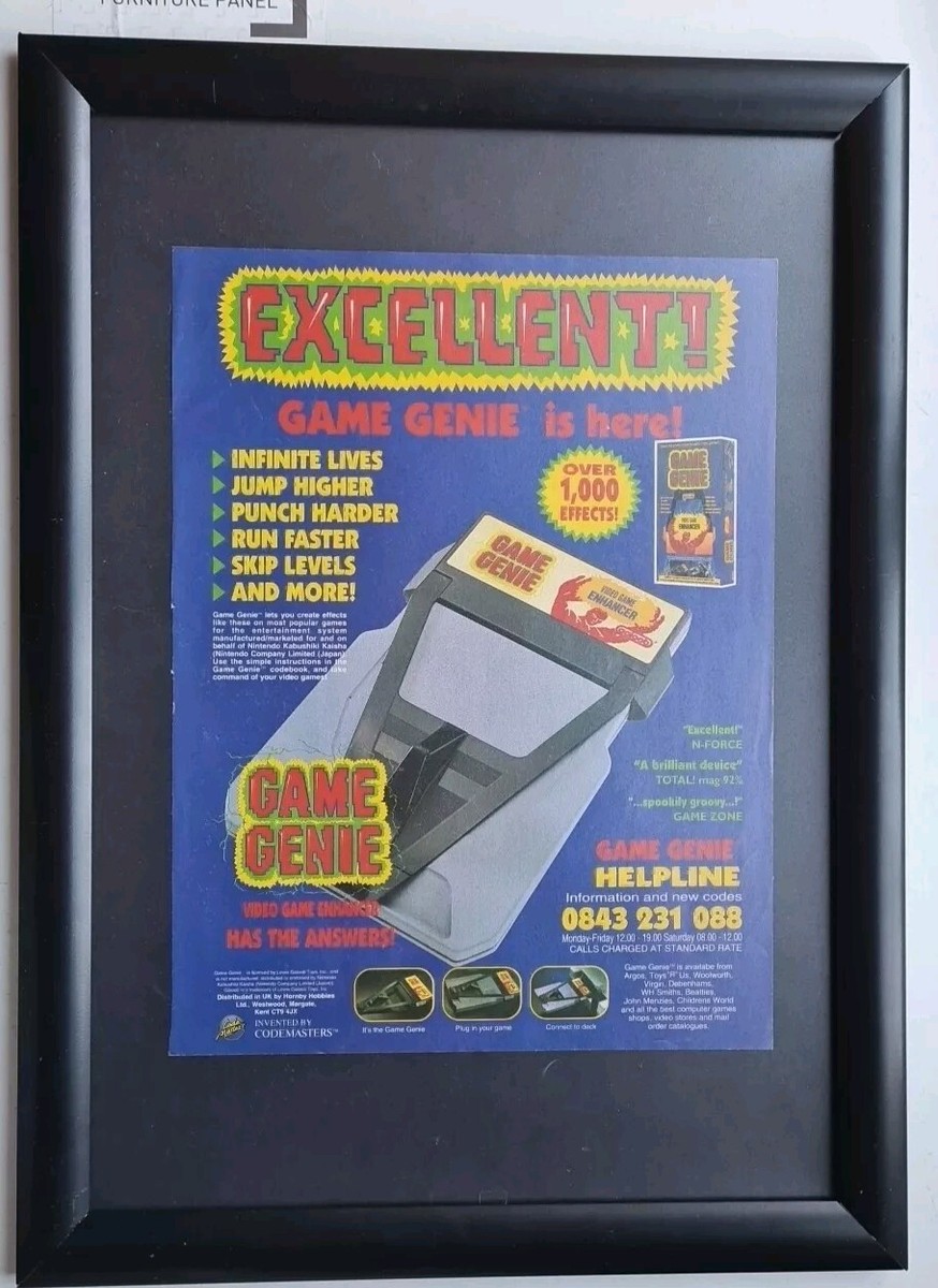 Game Genie Galoob Nintendo Nes FRAMED ADVERT GAME POSTER A3