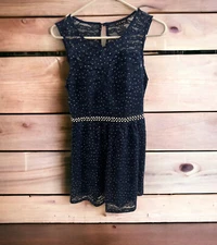 NWT As You Wish Navy Blue Pearl Sequin Sparkly Sleeveless Lace Size M Dress