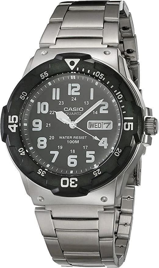 Casio Men's Quartz Day Date Silver-Tone Bracelet 44mm Watch MRW200HD-1BV