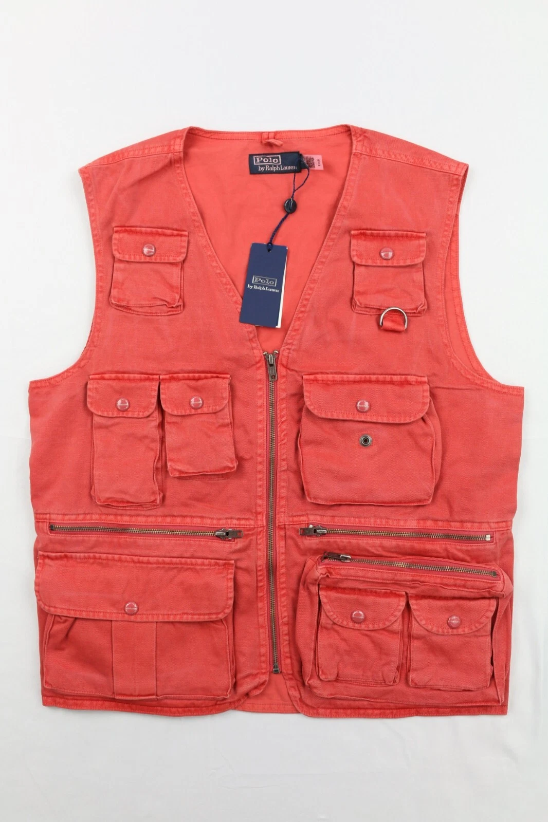 Ralph Lauren Polo Mens Outdoor Denim Vest Sag Harbor Faded Red M Fishing Zip 398
