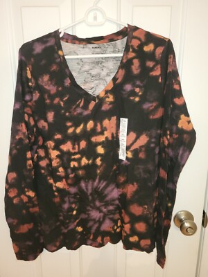 NEW! Women's Top Shirt by Sonoma - Size L - Black Long Sleeve Tye Dye V-Neck NWT